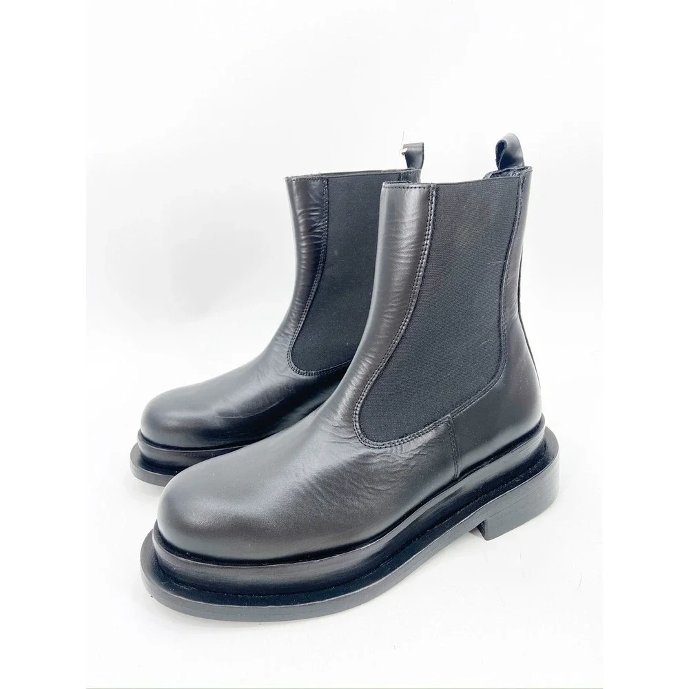 Paloma Barcelo Chunky‎ Leather Chelsea Boots 39 Black Lug-Sole Spain